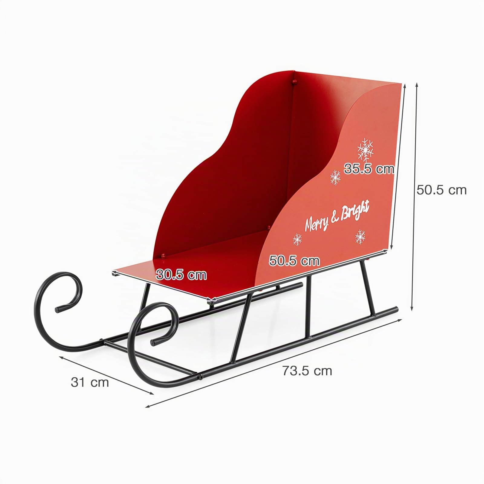 GOPLUS Trineo de Navidad de Metal, Trineo Decorativo de Papá Noel con Almacenamiento de 2 Niveles, Decoración Navideña para Hogar, Oficina, Eventos Festivos, Celebraciones (73,5 x 31 x 50,5 cm)