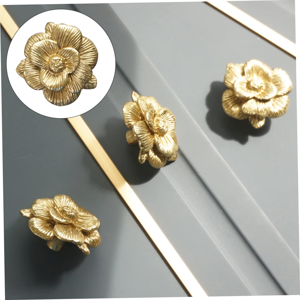 Gadpiparty 3pezzi Pomello Rame Forma Di Fiore Per Mobili Elegante Maniglia Per Armadi e Accessorio Decorativo Per Casa Design Raffinato e Resistente Adatto Armadi e Comò