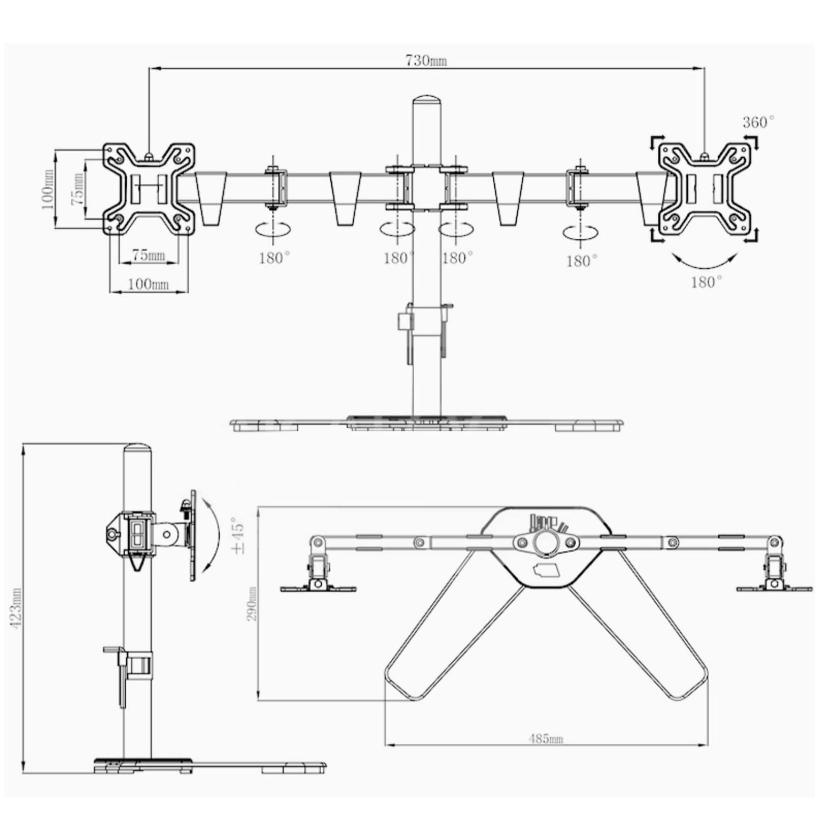 Supporto Doppio per Monitor da 17-27 Pollici, Supporto per Monitor Robusto E Completamente Regolabile per 2 Monitor, Max 100X100 Mm