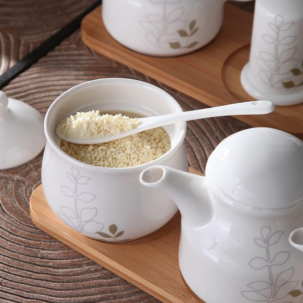 Salero Y Azucarero Cocina Juego De Botellas Condimentos Cerámica Con Tapa Cuchara Y Bandeja Madera, Tarros Para, Caja Pintada A Mano Caja De Almacenamiento