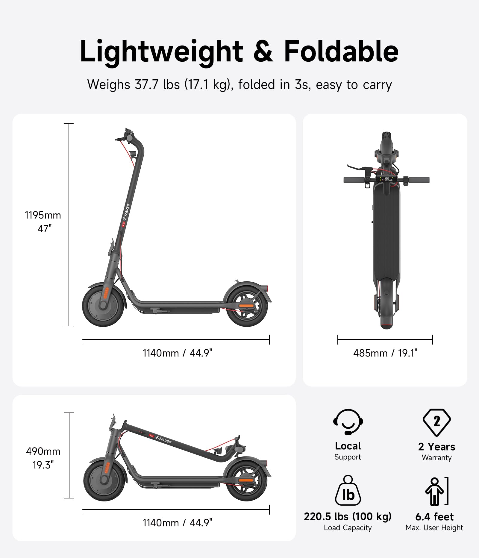NAVEE Electric Scooter, Max 20/19 MPH & 40/31/25/15.5 Miles, 900W/700W/600W Max Power, 10'' Pneumatic Tire, IP55 Waterproof, Foldable E-Scooter for Adults College Student Scooter Enthusiasts