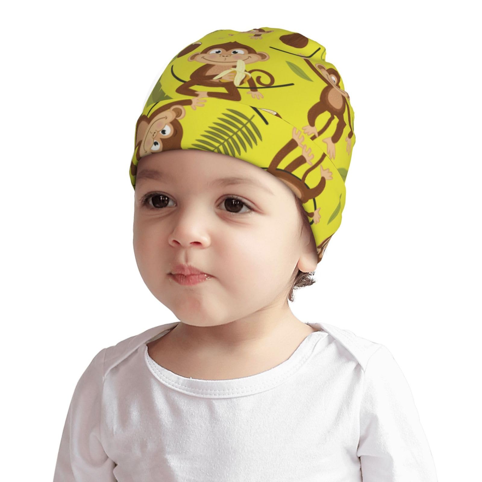 Monkey Coconut Leaf Banana Kids Beanie Hats Warm Knit Beanie Cap Skull Caps Gifts Decor for Boys Girls White