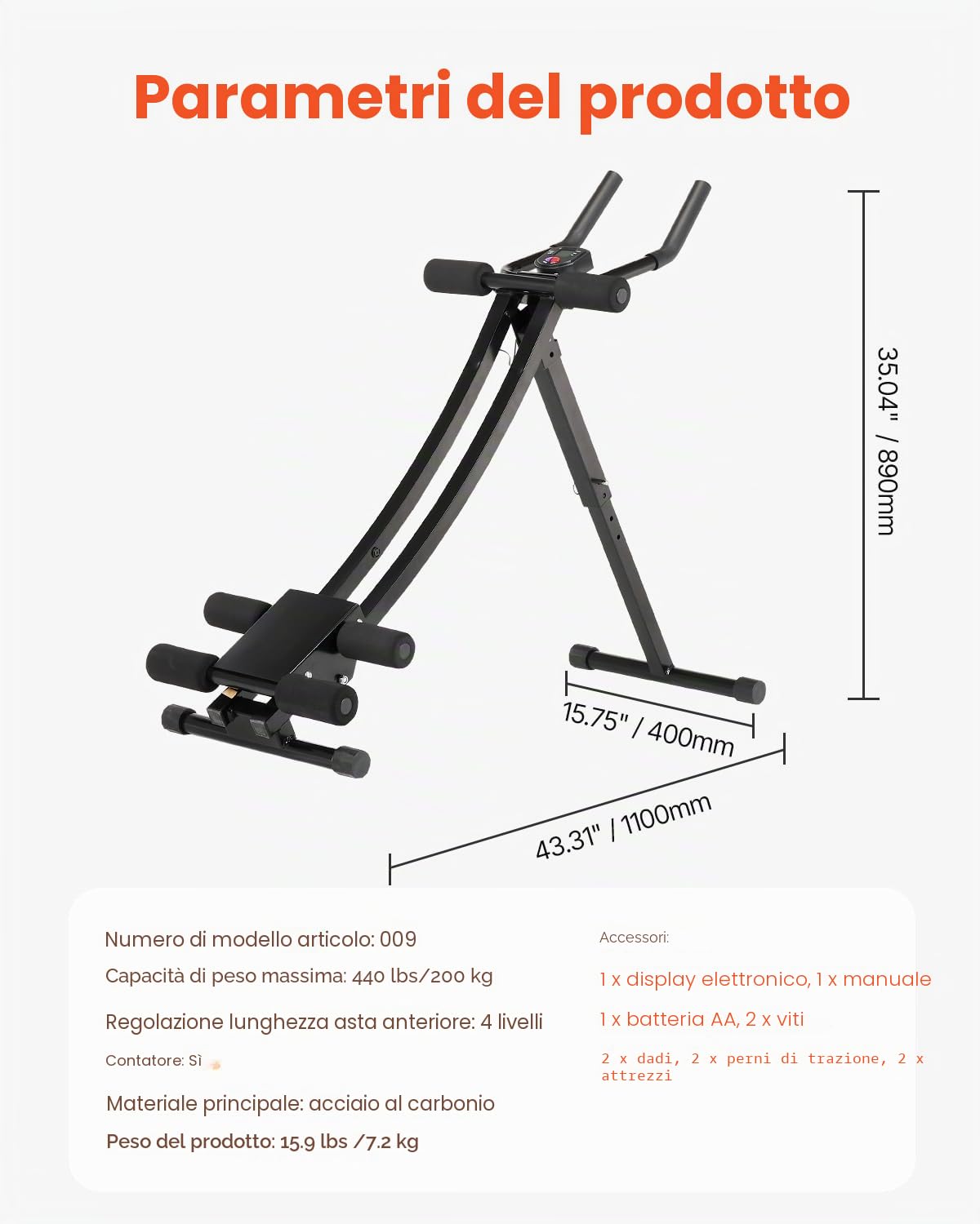 VEVOR AB Workout Machine, Attrezzatura per Core Allenamento Addominale, Capacità 200 kg, Allenamento della Forza Ab Cruncher, Attrezzo Pieghevole Regolabile per Esercizi Fitness in Palestra a Casa