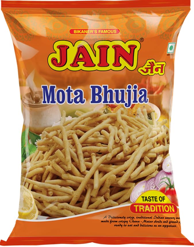 Image of JAIN Bikaneri Mota Bhujia (Khokha Bhujia), Size - 500g, Asli Bikaneri, Handmade, No Palm Oil