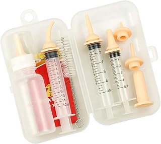 Newborn Puppy Kitten Feeding Kit, Pet Nursing Bottle Feeder Set with Syringes (5/10/12ml), Nipples, Cleaning Brush, Measuring Cup, Complete Nursing Supplies for Small Animals, Puppies, Kittens, Rabbits, Squirrels