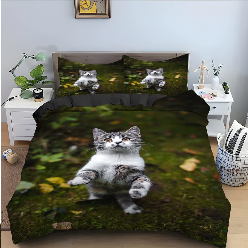 Housse de couette 90x190 chat vert pour décorer la chambre enfant