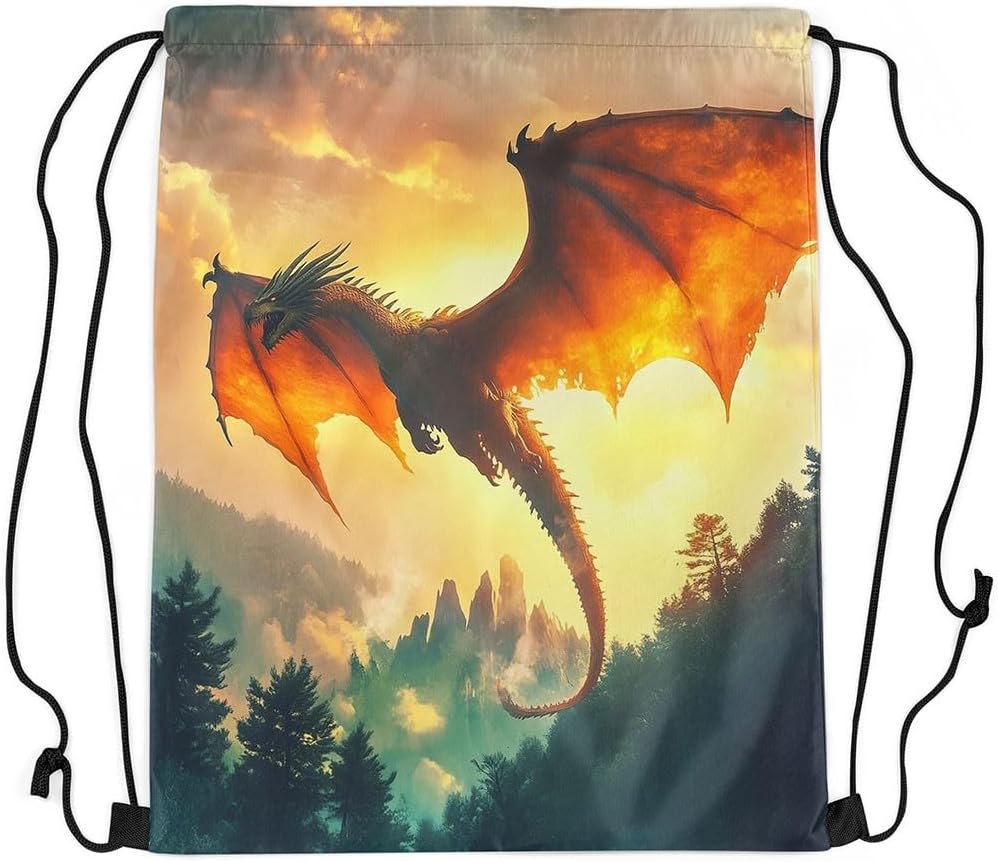 Castle Fairy Dragon Drawstring Backpack Jungle Animals Sackpack for Beach Swimming Pool Mysterious Wildlife Draw String Bags Waterproof Sports Gym