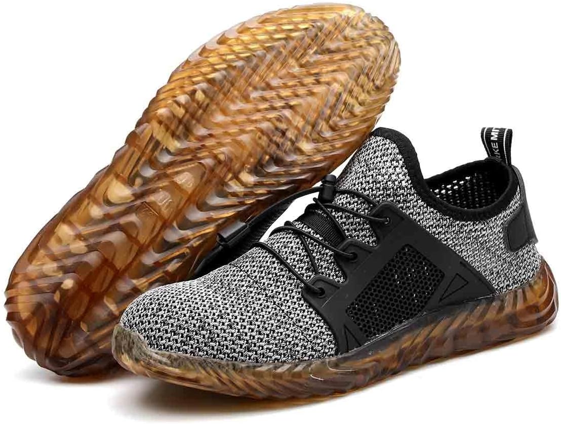 Breathable Mesh Upper Work Safety Shoes, Lightweight Labour Insurance Shoes, Smash and Puncture Resistant Steel Toe Sneakers, Unisex Outdoor Adventure Protection Footwear(Gray,EU 41)