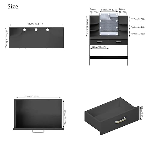 Miniatura 4 de STELSIPLIY Juego de tocador de maquillaje con espejo iluminado grande, escritorio de tocador con luces y taburete acolchado, mesa de maquillaje con