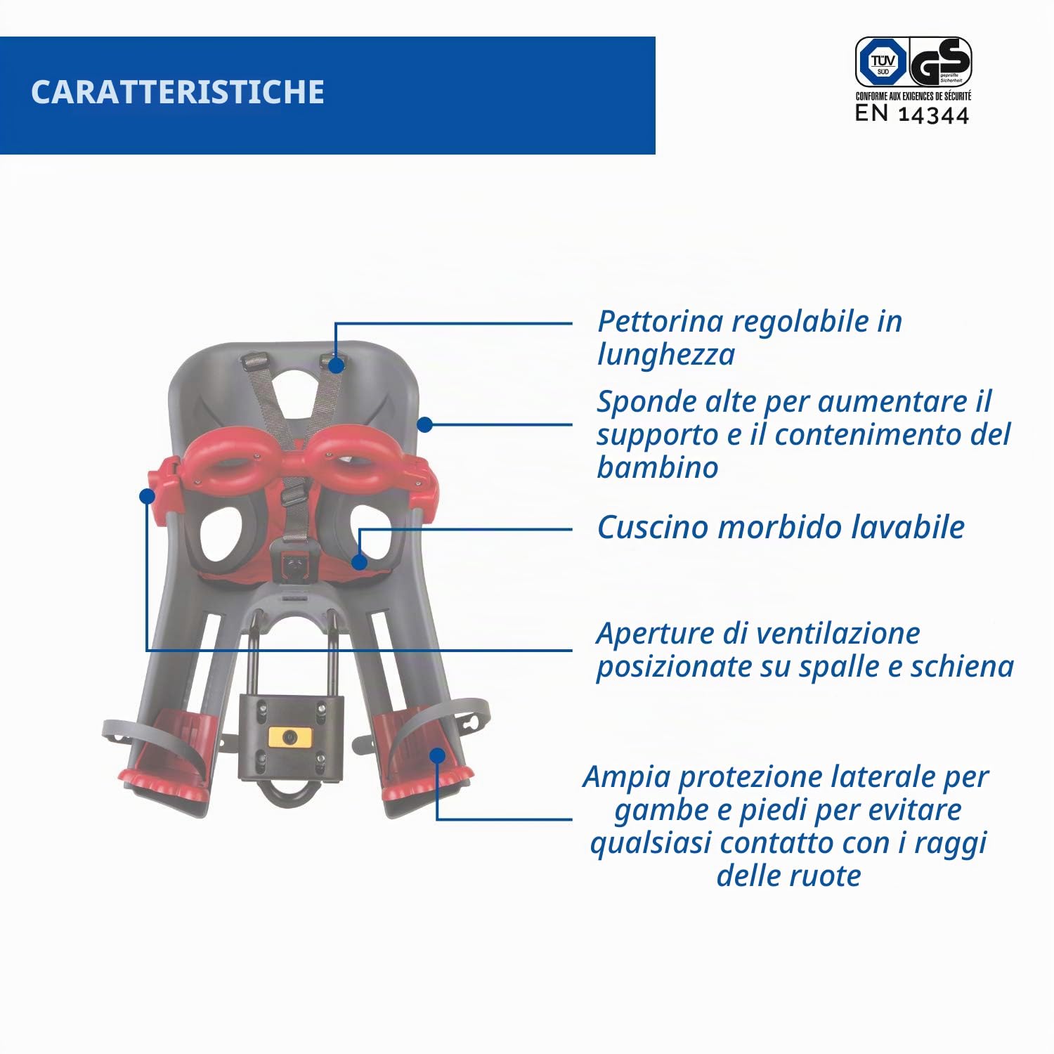 b bellelli Freccia - Seggiolino Bici Anteriore - Attacco B-Fix - Si Fissa al Telaio - dai 9 Mesi ai 3 Anni - Max 15 kg - Colore Dark Grey