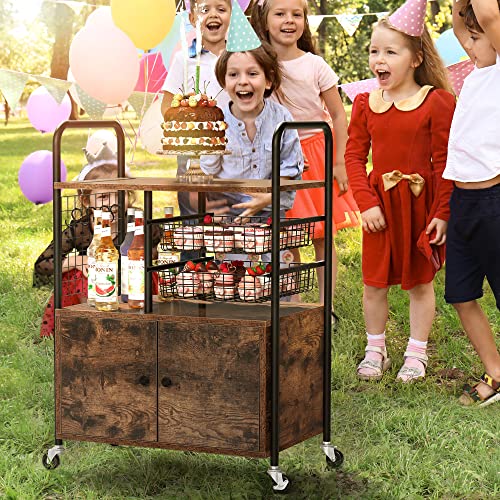 Yitahome Kitchen Cart With Storage, Industrial Kitchen Carts For Home, Serving Cart With Cabinets And Movable Baskets, Rolling Bar Cart For Dining Room, Rustic Brown #TOP5