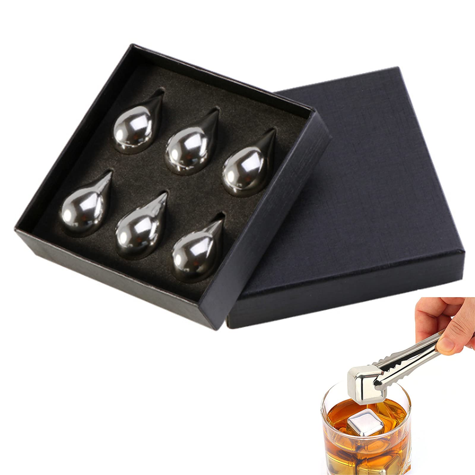 Cubo de Hielo de Acero Inoxidable en Forma de Gota de Agua, Whisky Reutilizable Chilling Rocks Cubo de Hielo de Piedra para Whisky, Whisky Escocés, Soda, Cerveza