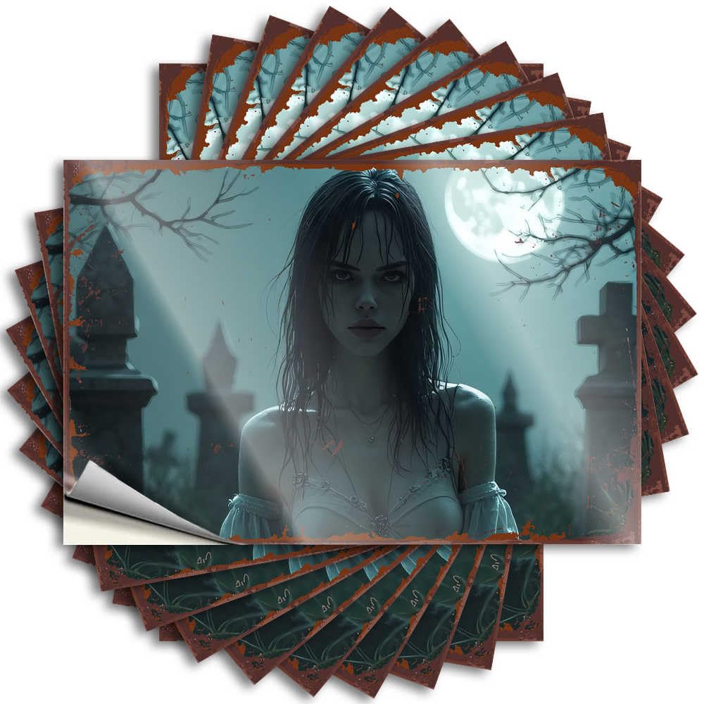 Fzfn Men's Colour Haunting Moonlit Cemetery: A Gothic Fantasy Scene Summer Quote | Home Bar Decor Waterproof Vinyl Bottle Gamer Removable Decal Peel Stick(6X9cm)