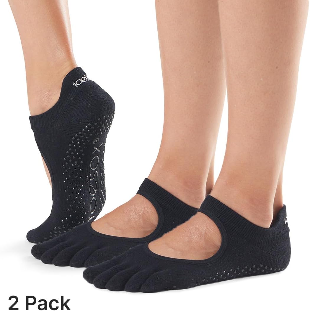 Toesox Women's Bellarina Full Toe Grip Socks - Multi Pack Non-Slip Pilates Yoga Barre Socks