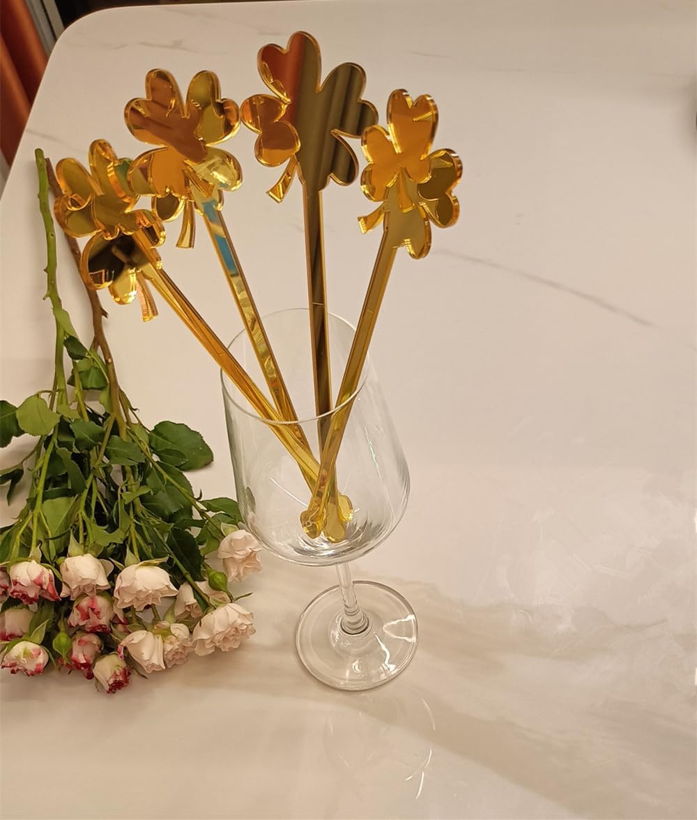 20pcs of St Patrick's Day Drink Swizzle Sticks,Shamrock Drink Stirrers,Shamrock Decor, St. Patricks Day Decor,St Patricks Day Party (Gold Mirror)
