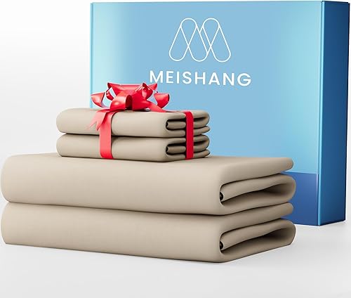 MEISHANG Sábanas de algodón de 1000 hilos, tamaño Queen, 100% algodón egipcio, tejido satinado, suaves y transpirables, certificado Oeko-Tex,