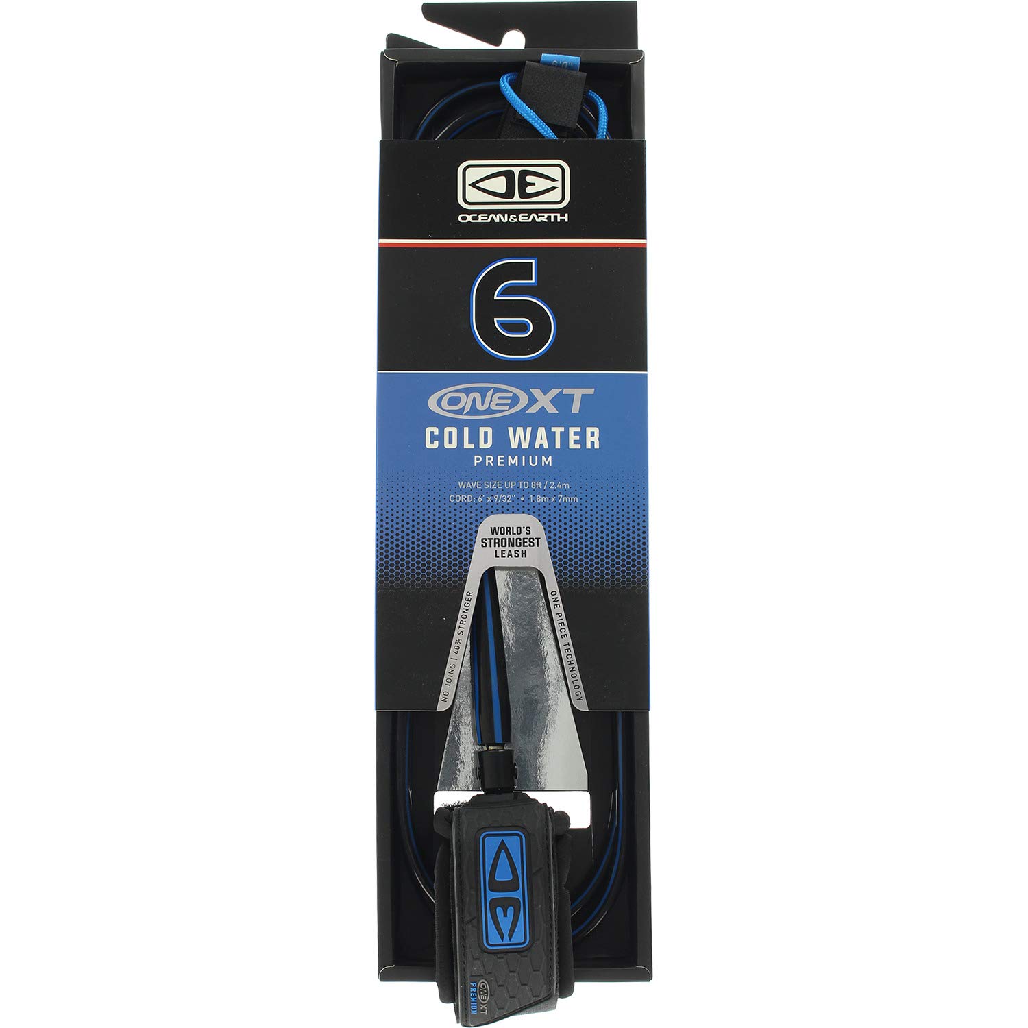 Ocean & Earth One XT Cold Water Comp Black/Blue Surfboard Leash - 6'