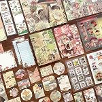 Vintage Scrapbooking Kit – Aesthetic Junk Journal Supplies with Scrapbook Paper, Washi Stickers, A6 Grid Notebook, DIY Craft Journaling Gift Set for Teens & Adults (Mushroom Theme)