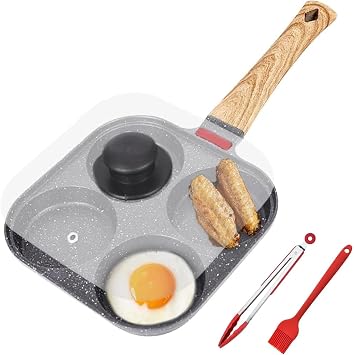 4-Cup Omelette Pan with Lid Nonstick Egg Frying Pan Aluminium Egg Poacher Pan Mini Pancake Pan Fried Egg Pan Healthy Breakfast Pan Egg Skillet Egg Cooker Pan for Induction & Gas Stove Black