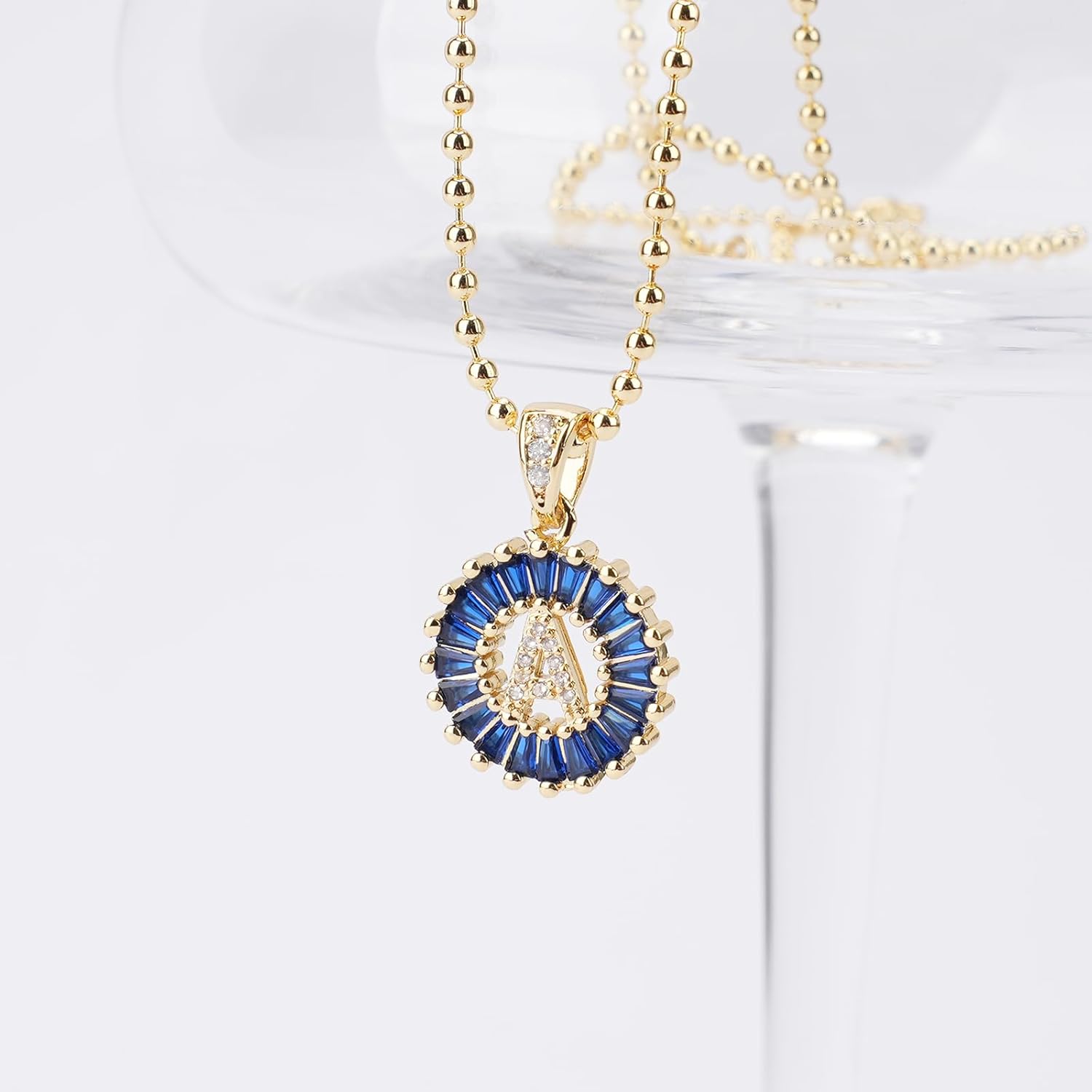 Letter Necklace 14K Gold Plated Birthstone Initial Necklace for Women Alphabet Zirconia Pendant Necklaces Personalized Round Circle Name Jewelry Gifts for Women - Image 3