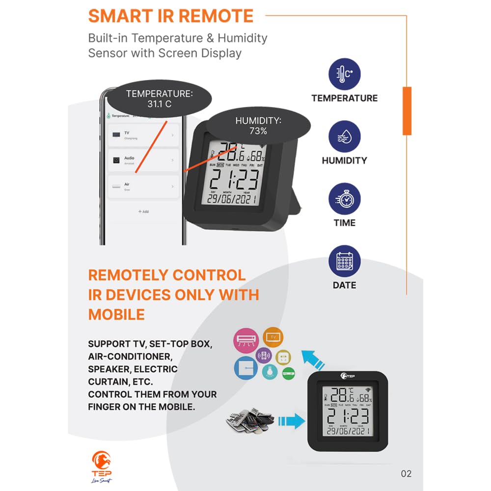 TEP SMART LIFE - SMART REMOTE T&H SENSOR + IR CONTROL - LCD - 65X65X17MM - BLACK (Alexa support) - iOS & Android App - Image 3 thumbnail