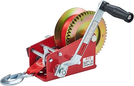 OPENROAD Boat Winch 3500lbs Hand Winch, 32ft Red Strap, 2 Speed