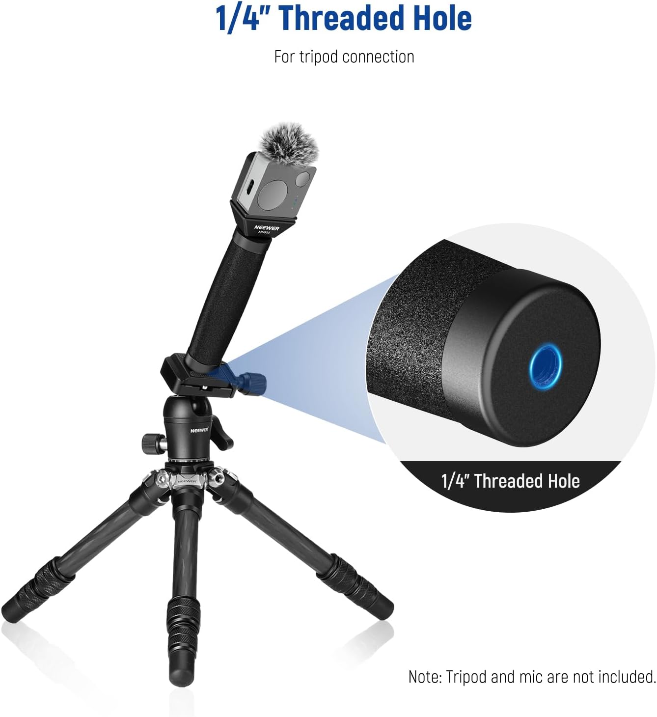 NEEWER 13"/33cm Telescopic Lavalier Microphone Handheld with Anti Off Cold Shoe Foam Windscreen Interview Mic Handle Compatible with Rode Wireless Go II DJI Mic CM31, MS005 - Image 4