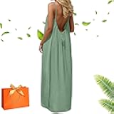 DianSCJ Women's Solid Color Backless Cami Dress, 2026 Cami Lounge Dress Plus Size, Adjustable Casual Sleeveless Dress