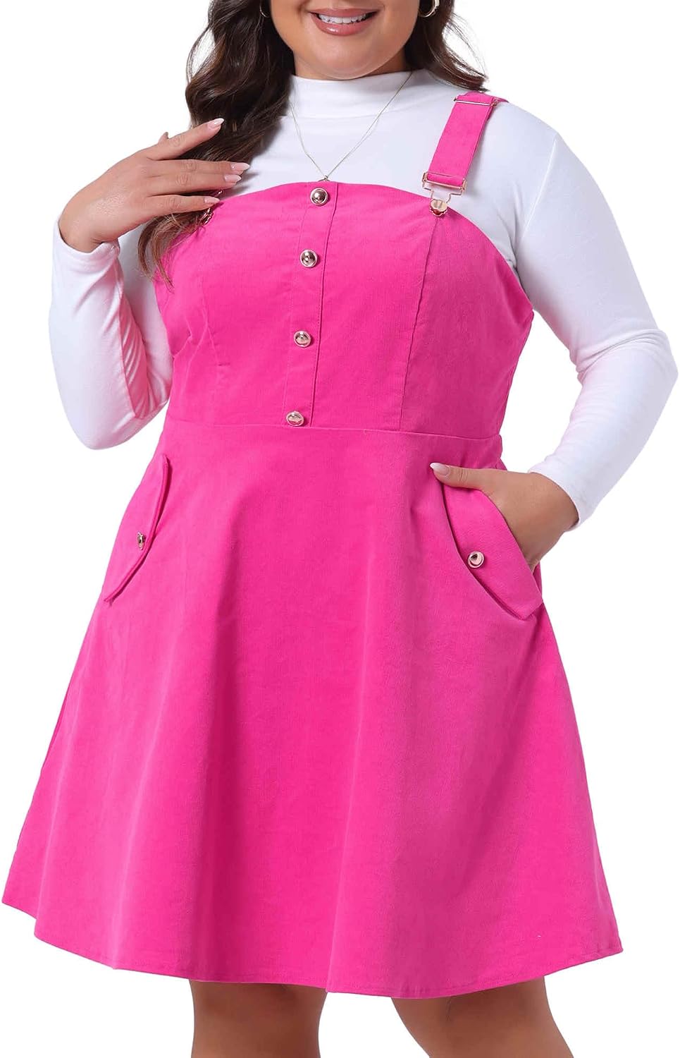 Agnes Orinda Plus Size Overall Dress Corduroy Pinafore Short Dress for Women Adjustable Strap Suspender Skirt