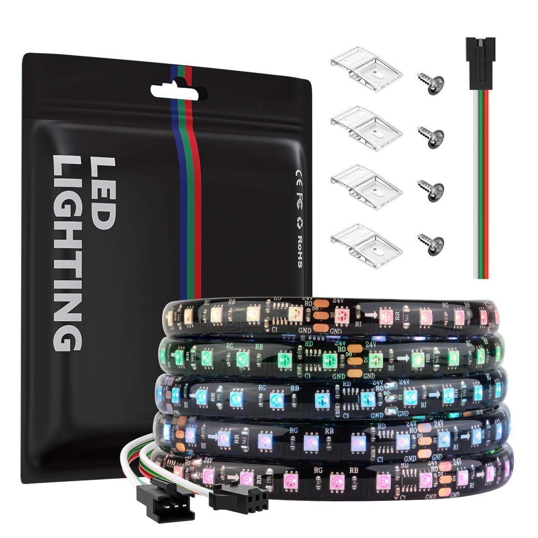 SEZO WS2811 LED Strip Light 8mm 16.4FT 108 LEDs/M Addressable RGB LED Strip