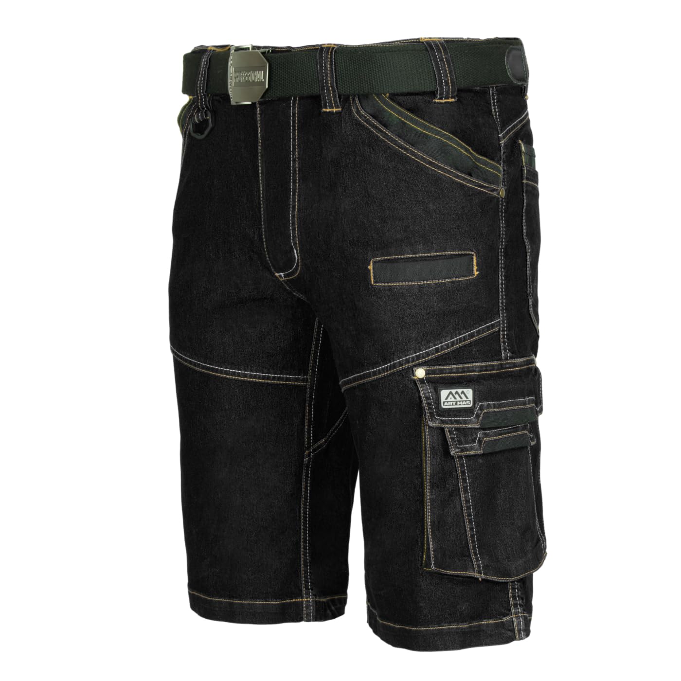 ART.MAS COLEMANN Short de travail en jean pour homme - Short de travail jusqu'au genou - 12 poches - Stretch 265 g/m² - Short robuste pour le travail et les loisirs