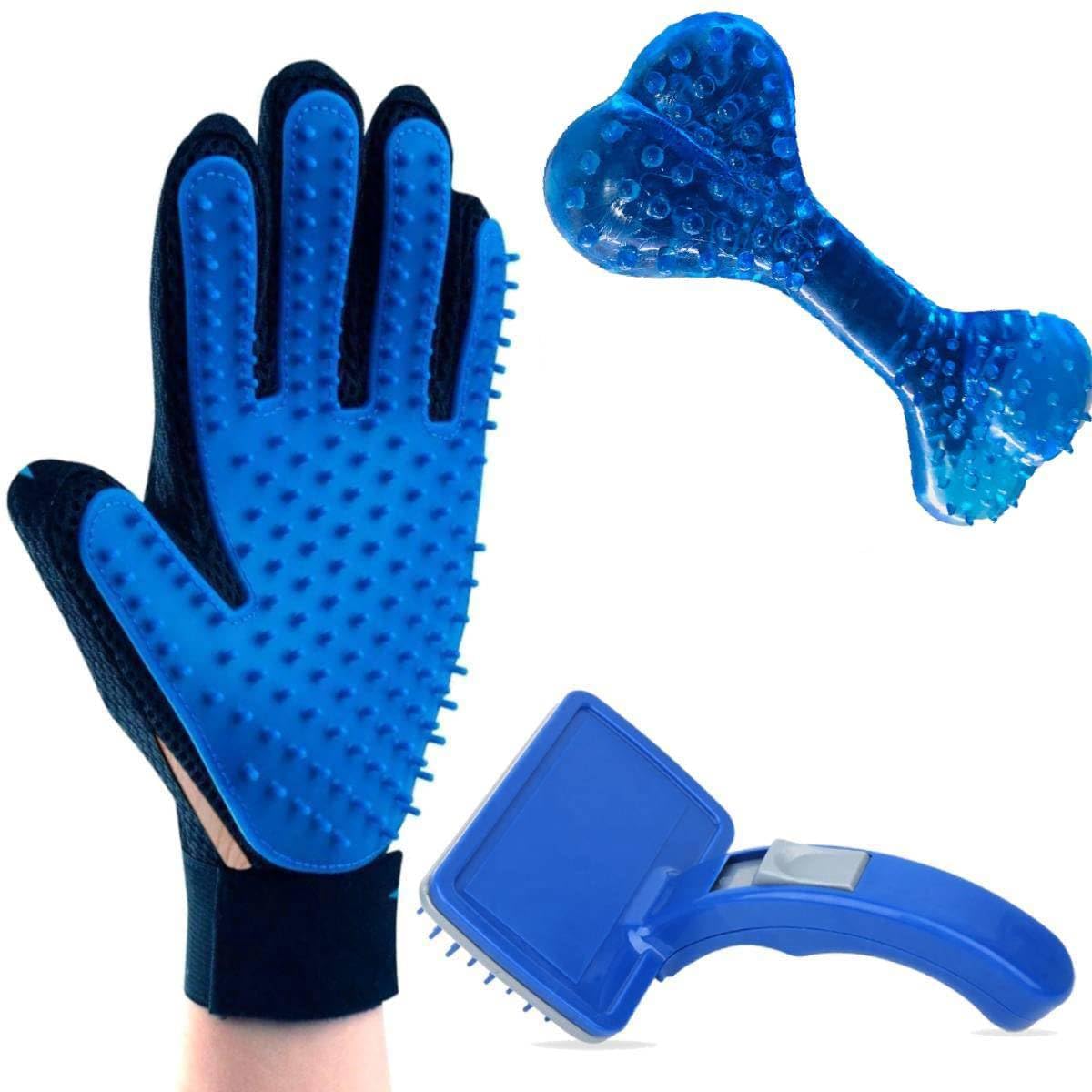 YOUHAVEDEAL Dog Grooming Kit - Dog Plastic Slicker Brush with Press Key for Puppies and Dogs + Dog Rubber Bone+ Pet Gentle Deshedding Brush Glove for Dog, Puppy, Cat - 3 in 1 Dog Combo (B09TJHBVWW) Amazon Price History, Amazon Price Tracker