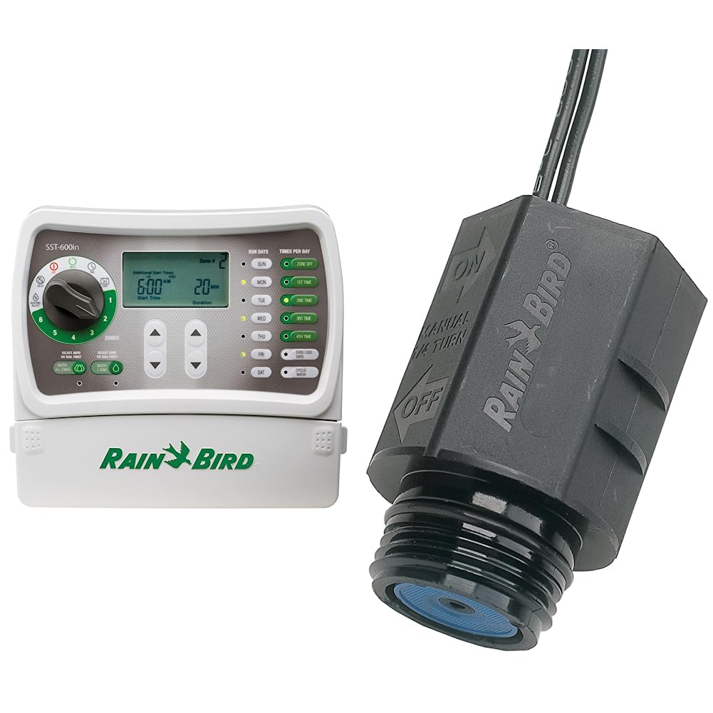 Rain Bird SST600IN Simple-to-Set Indoor Sprinkler/Irrigation System Timer/Controller, 6-Zone/Station & SRKCP/CPF Replacement Solenoid for CP/DV/ASVF/DAS/JTV Series Valves