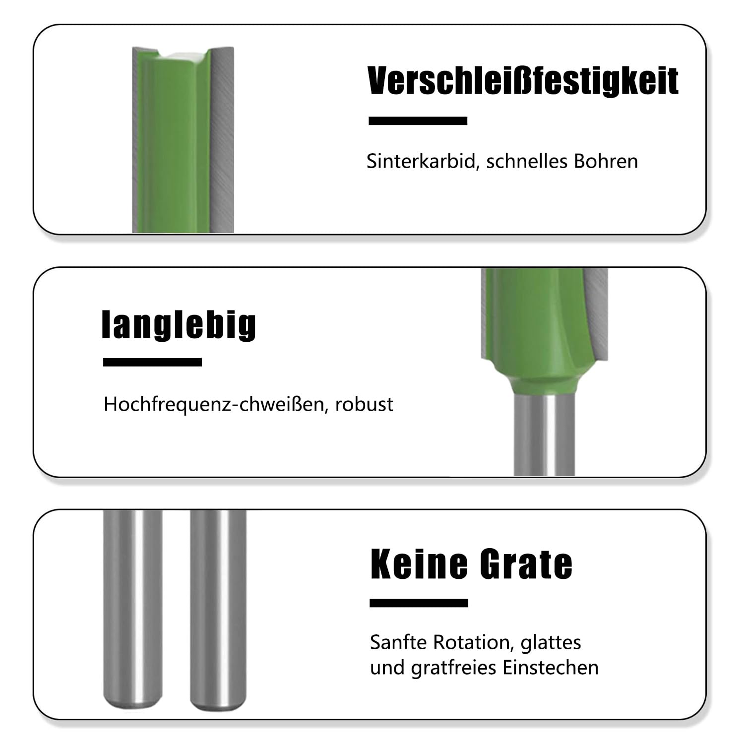 Hohlkehlfräser Set, 5-teilig, 6mm Schaft, Rundnasenfräser für Holz, MDF und Sperrholz, Größen 6x6/6x8/6x10/6x12/6x18 mm, Schwarz