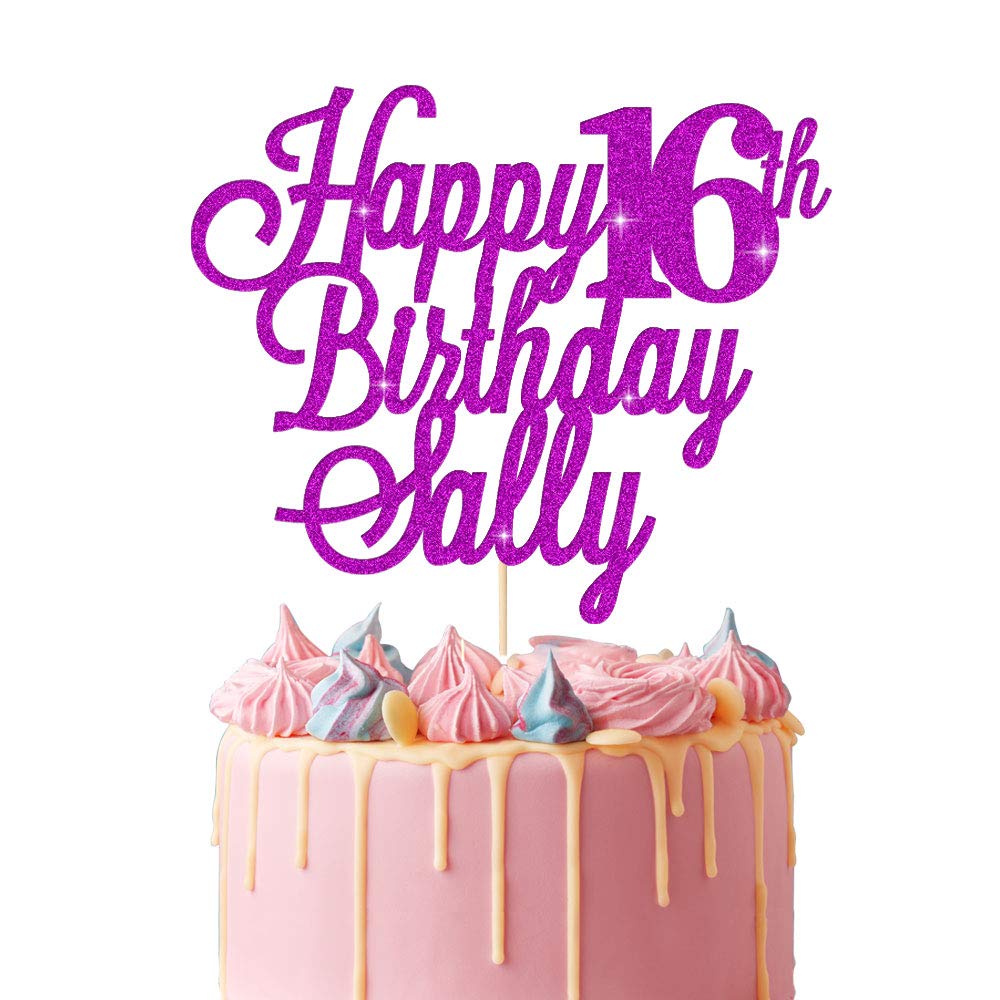 EDSG Personalised Happy Birthday Cake Topper | Custom Cake Decoration with Any Name Age | Multicolour Glitter Cake Topper 16th 18th 21st 30th 40th 60th | Purple