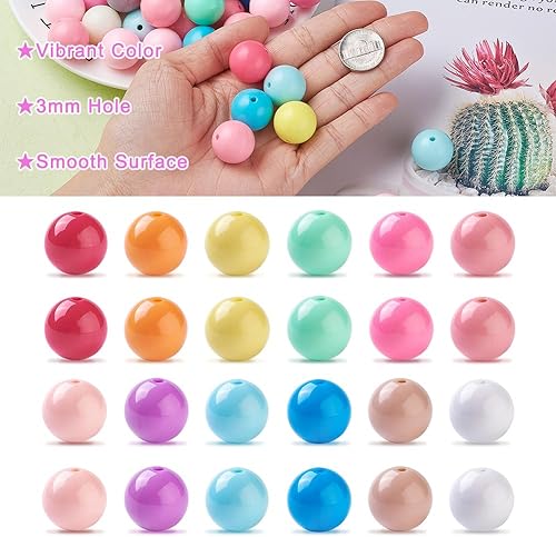 Miniatura 2 de Beadthoven - 120 cuentas de goma de mascar de 12 colores de 0.787 in de plástico acrílico focal, cuentas redondas gruesas para bolígrafos, llavero,