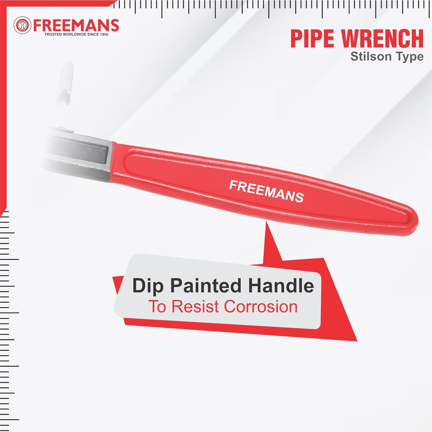 FREEMANS 18-Inch Stillson Type Pipe Wrench with Induction Hardened Teeth and Dip Painted Handle - 450mm Ideal for || Construction || Heavy-Duty Applications for Industrial & Professional Use 3