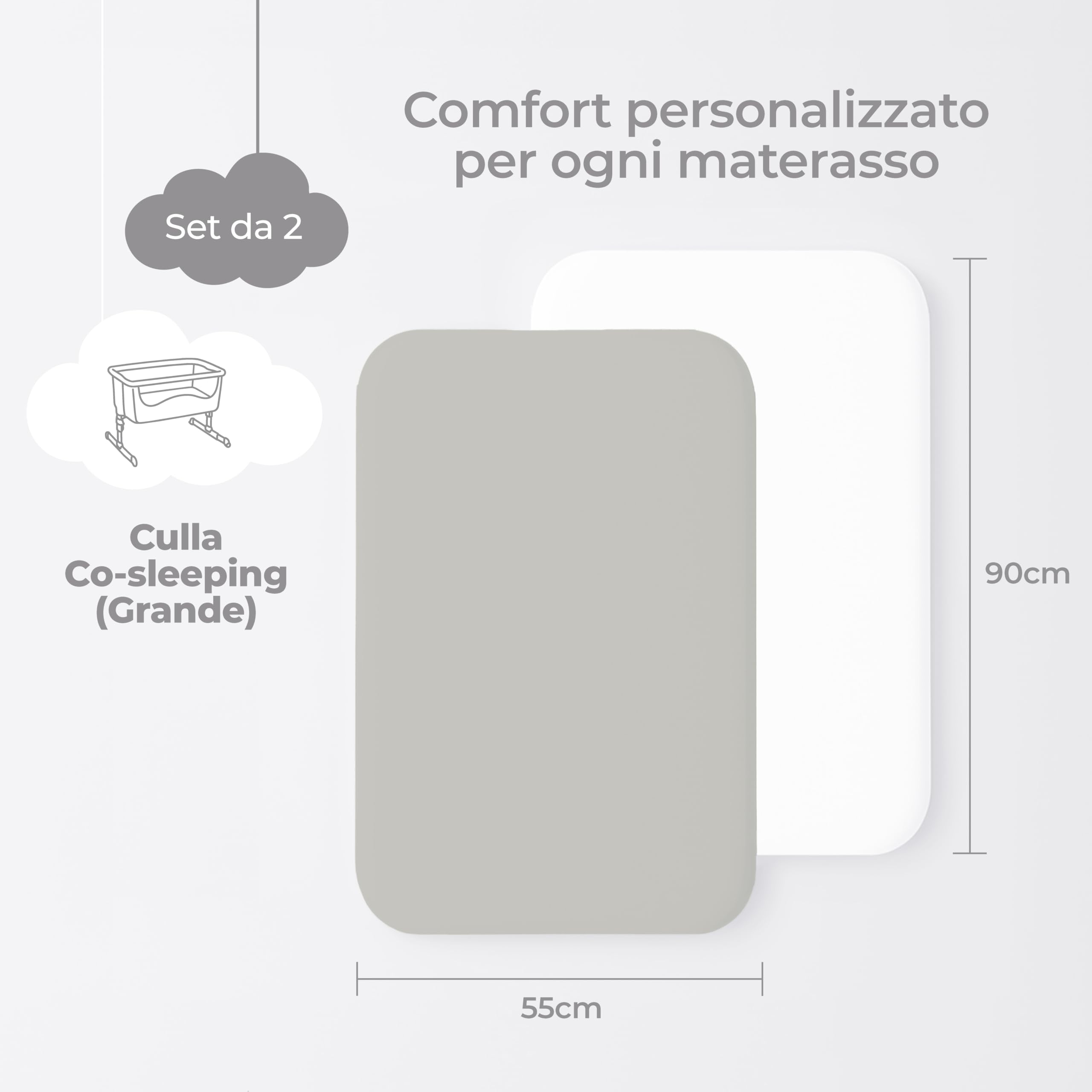 Dreamzie Set 2 Lenzuola Culla 55x90 Cotone - Lenzuolo Con Angoli, Oeko-Tex Certificato - Per Culla Neonato E Lettino Compatto - Grigio/Bianco