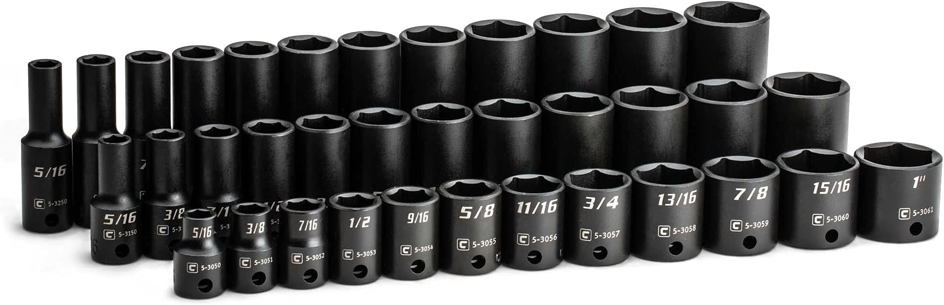 Capri Tools 3/8 in. Drive Shallow, Semi-Deep and Deep Impact Socket Set, SAE, 5/16 to 1 in, 36-Piece
