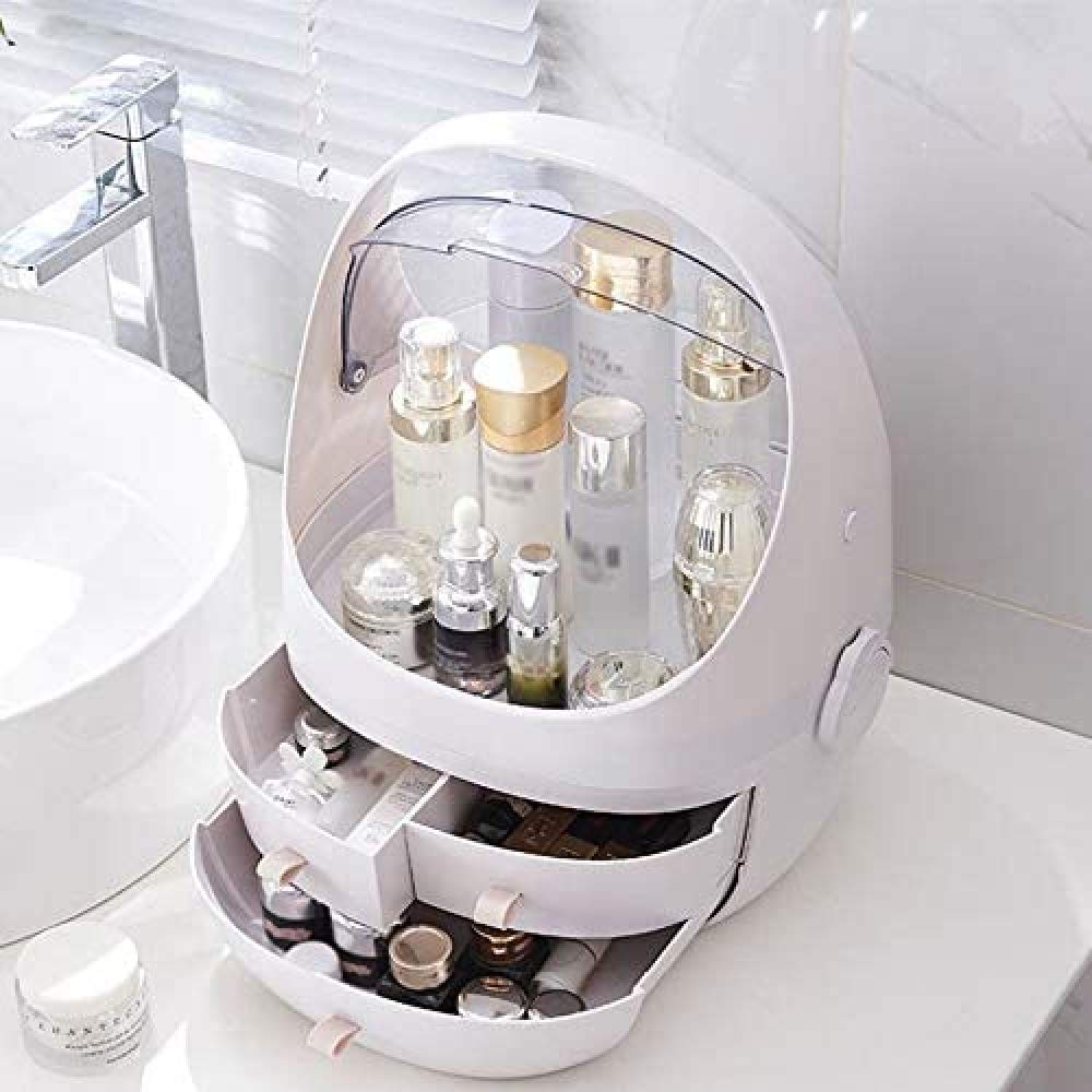 Clamshell 3 Cajones Tocador Curvo Soporte De Maquillaje Caja De Almacenamiento para Lápiz Labial Joyería Organizador Cosmético Blanco