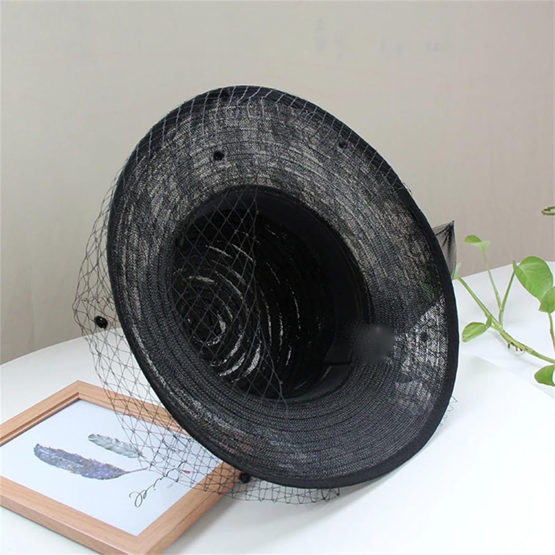 Yeuyyben Femminile Elegante Organza Cappelli Adulto Viaggio Sun Caps Femminile Tesa Larga Beach Caps Lady Party Bucket Organza Caps