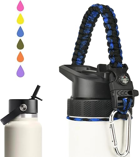 Miracredo Mango Paracord para botellas de agua Hydro Flask 2.0 de boca ancha y estándar, soporte de correa con anillo de goma de seguridad y
