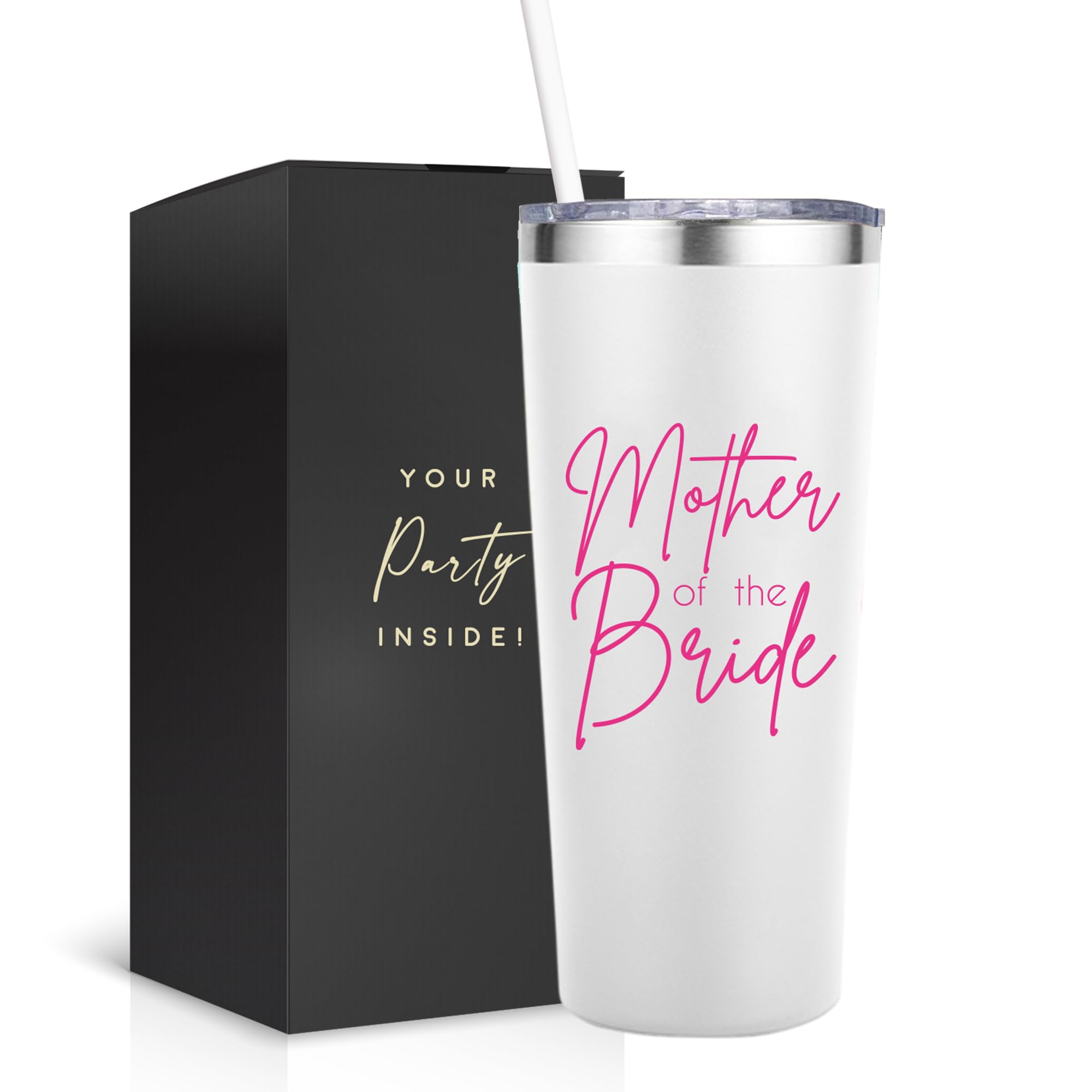 Your Dream Party Shop Mother of The Bride Insulated Tumbler Stainless Steel 22 Oz Wine Tumbler with Lid and Straw - Great Mother of the Bride Cup and Mother Cup