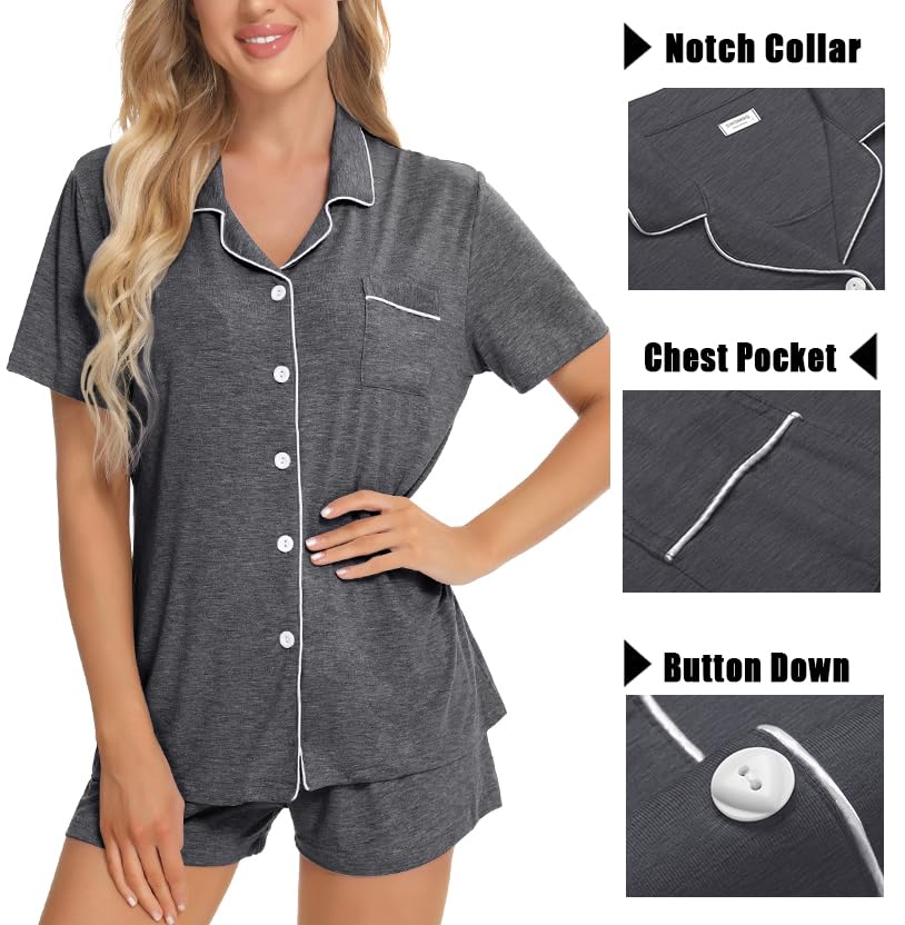 Image of SWOMOG Womens 3pcs Button Down Pajamas Set Short Sleeve Sleepwear Bride Pj Lounge Set with Long Pants