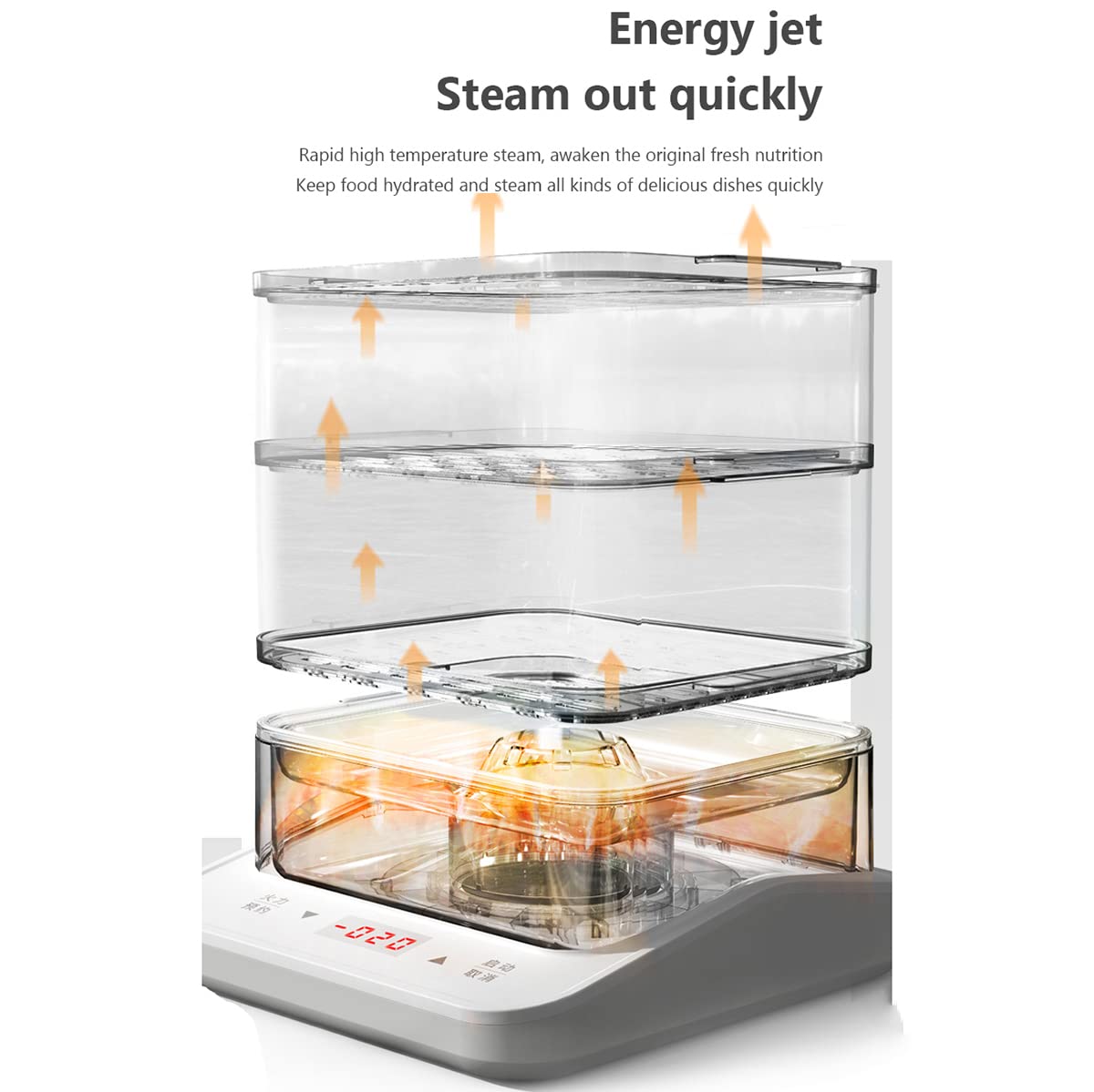 Vaporiera elettrica a 3 livelli, scatola vapore elettrica 18L/24L con griglia vapore in acciaio inossidabile, cestelli impilabili multifunzionali, 6 modalità di cottura preimpostate, cestelli 18L
