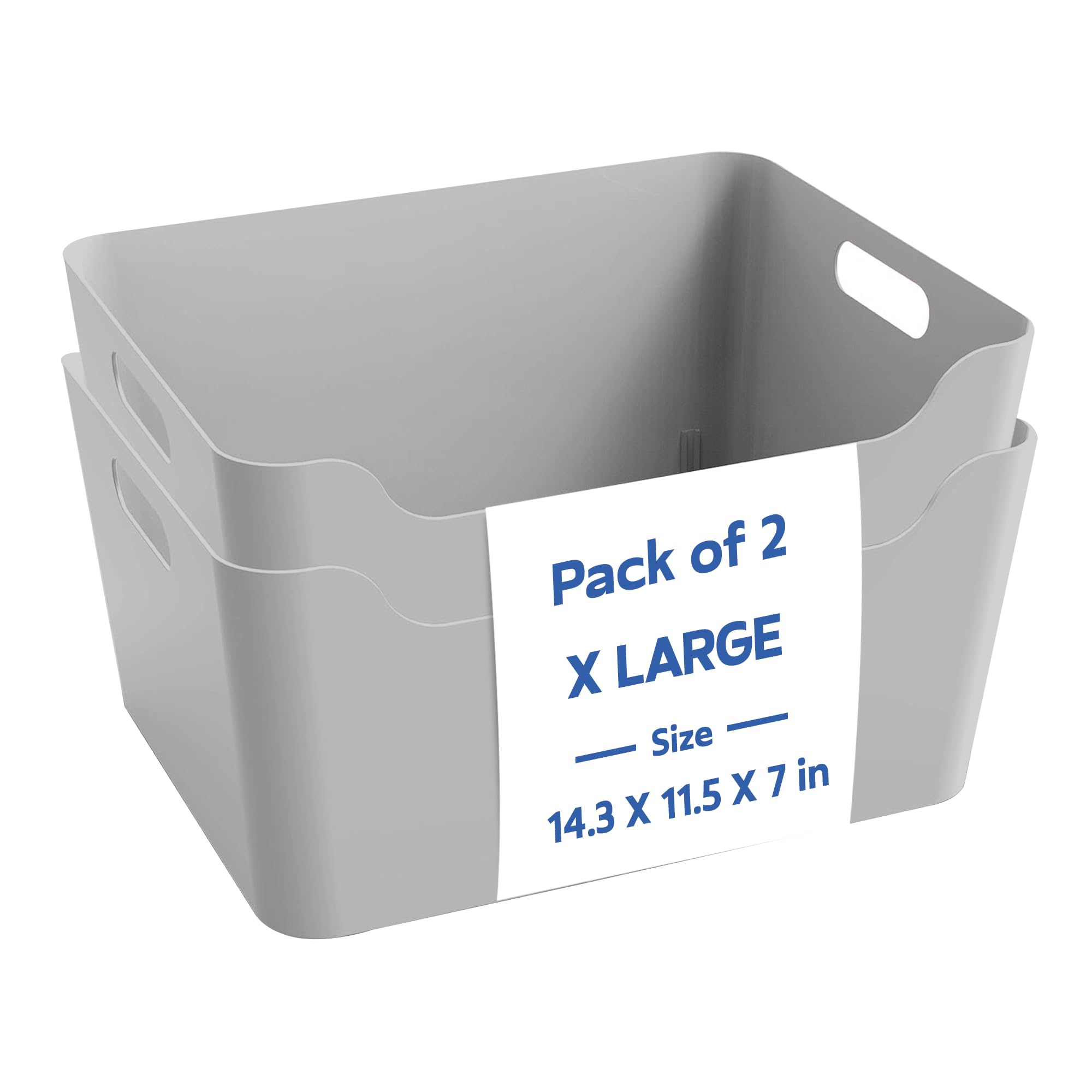 KOLORR Jolly Plastic XL Baskets with Handle for Storage Box| Multipurpose Light Weight Plastic Baskets organiser for Clothes Toys Stationary Cosmetics Livingroom Bathroom | Pack of 2 - Grey-image-34