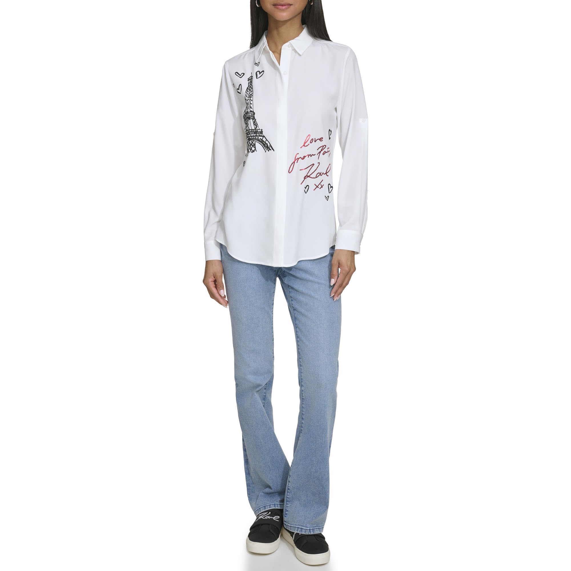KARL LAGERFELDwomens Eiffel Tower Logo Fashion Blouse Eiffel Tower Logo Fashion Blouse