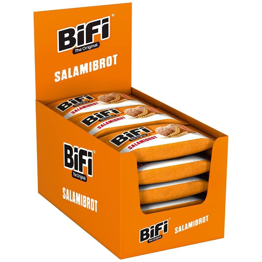 BiFi Original Salamibrot - Lot de 16 (16 x 55 g) - Salami dans un pain au levain savoureux - Idéal pour les déplacements, le bureau ou le sport - Poivre, coriandre et ail