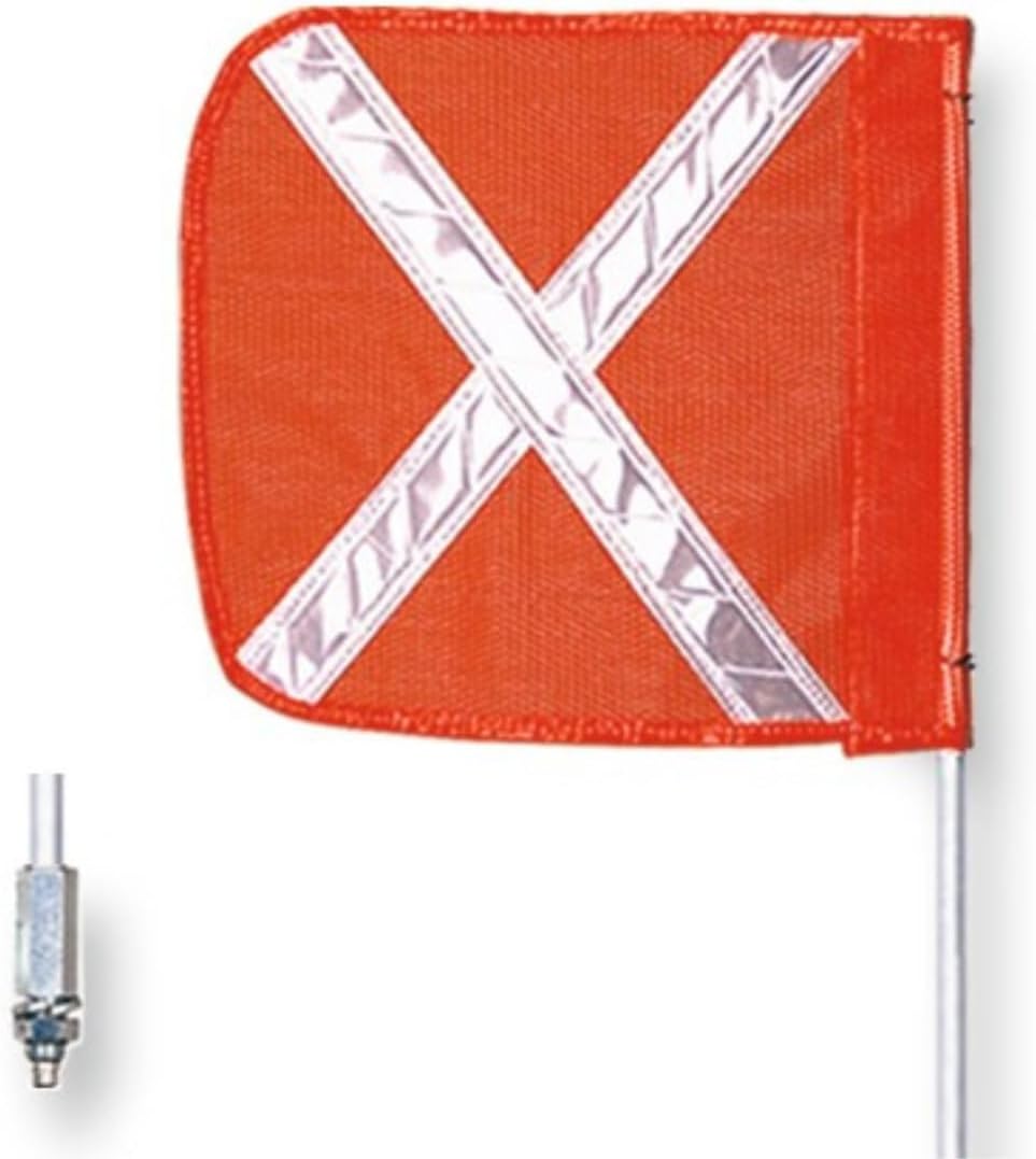 Checkers Heavy Duty Powered Threaded Hex 12" Orange with White X Warning Whip Safety Flag with 3' Pole - Industrial Safety Flags for Trucks, Mining, Construction - Made in the USA - FS3XL-O