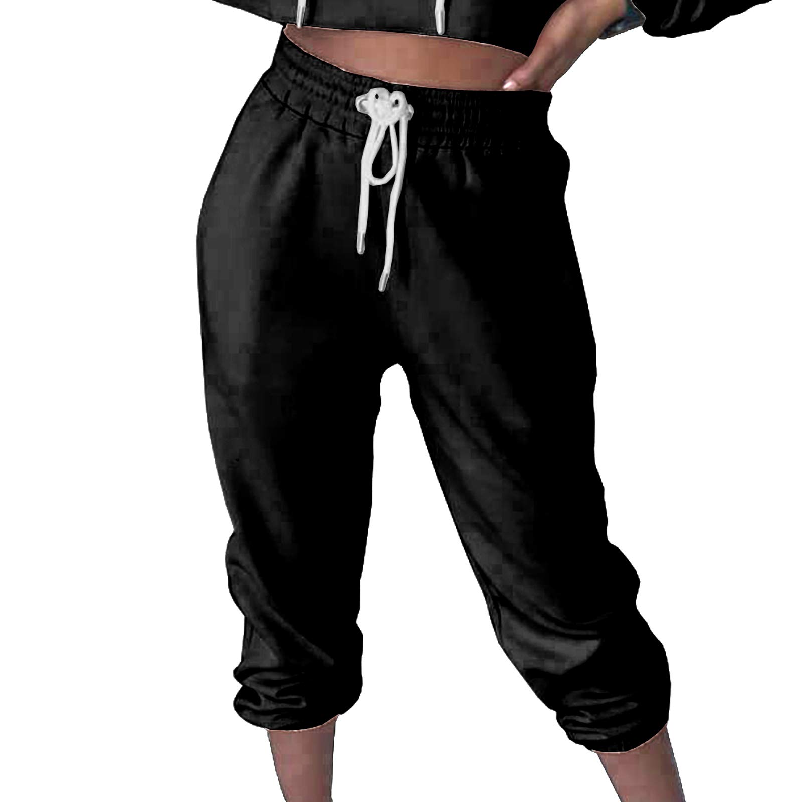 AMOS Women Cuffed Joggers Sweatpants Casual Tracksuit Bottoms (Black, 12)